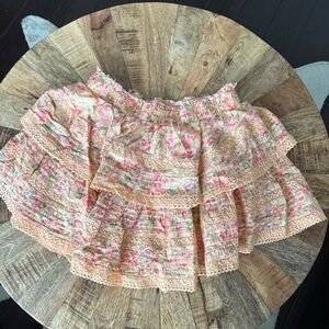 aerie Peach and Pink Floral Tiered Mini Skirt